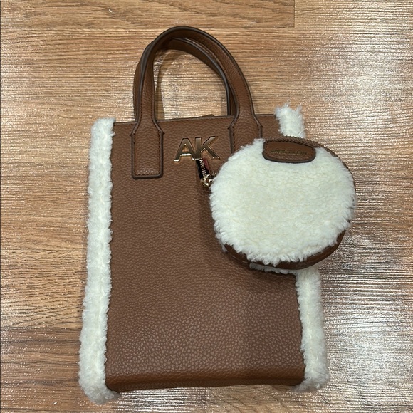 Anne Klein Handbags - Anne Klein Brown Tote with Cream Shearling Accents